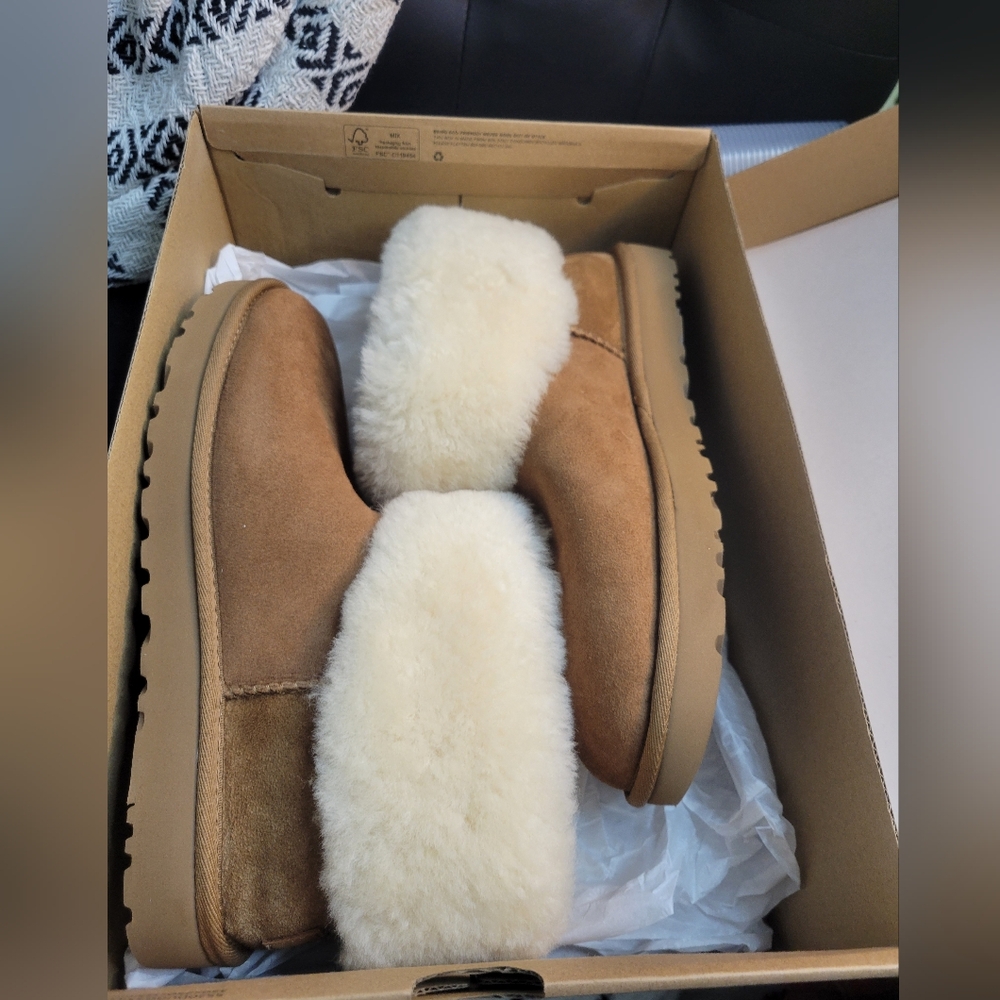 UGG Tan Classic Mini Fluff Boots